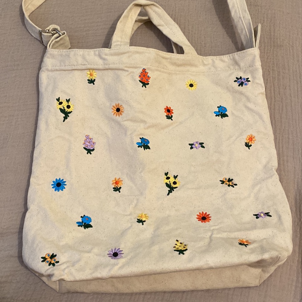 Baggu Duck Floral Embroidered Cream Tote Bag - Picture 6 of 8